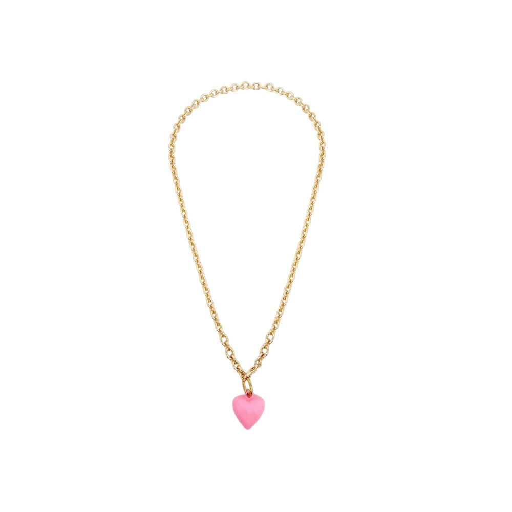 ROXANNE ASSOULIN The Mini Puffy Heart Necklace in Gold & Pink